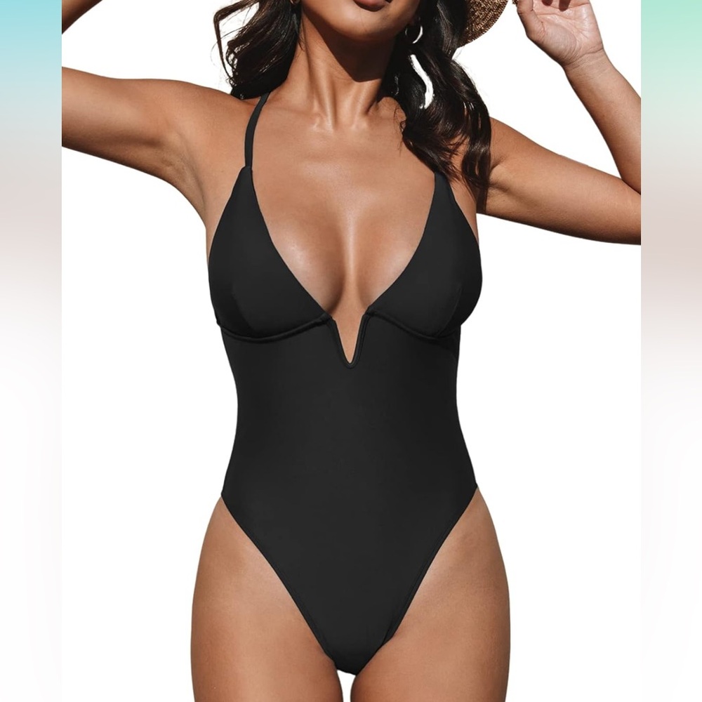 CUPSHE Women’s Deep V Crisscross Back Adjustable Strap Swimsuit